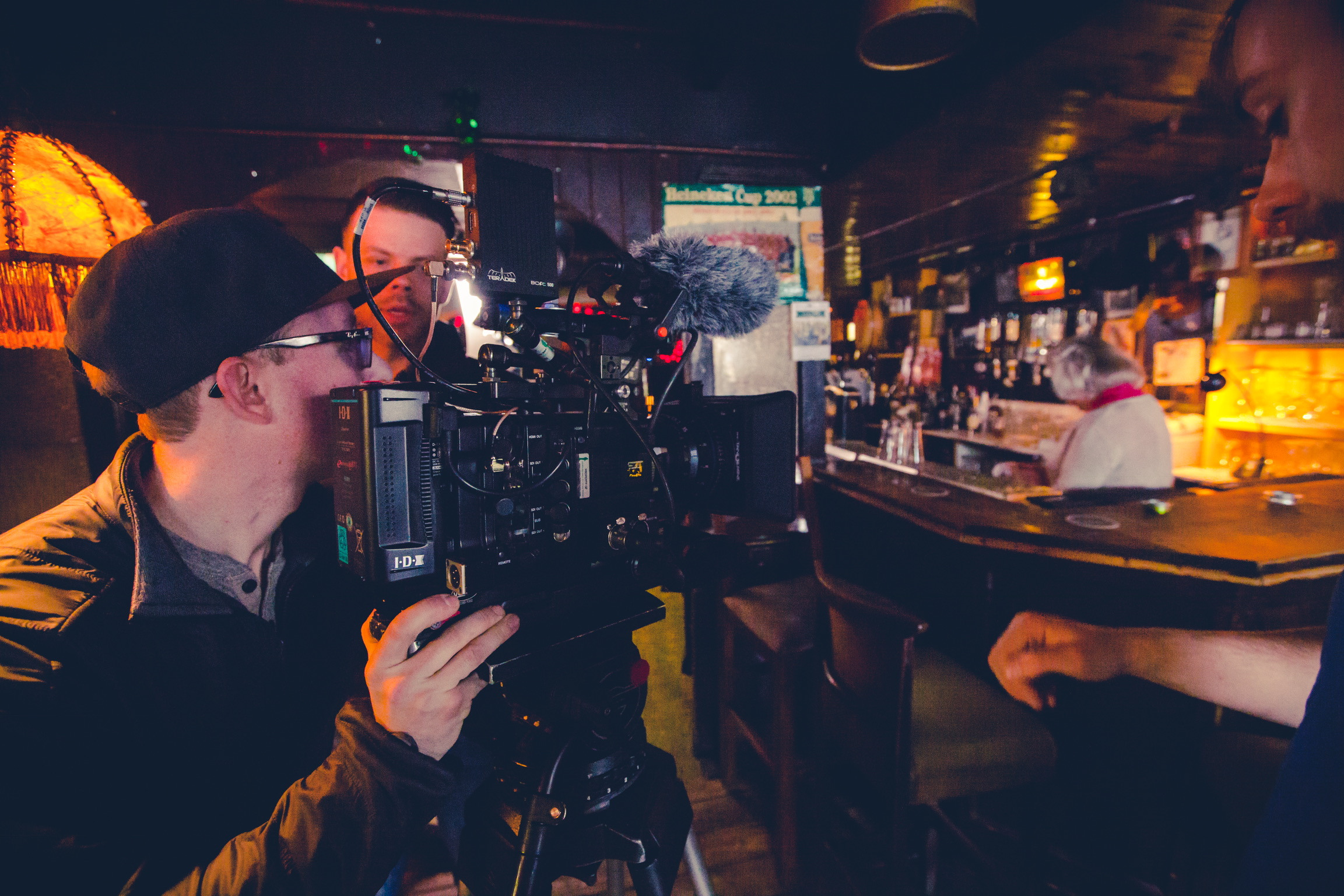 Filming in pub
